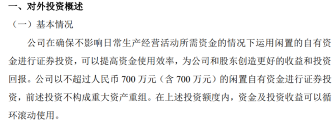 思为客利用闲置自有资金开展证券投资，额度不超700万元